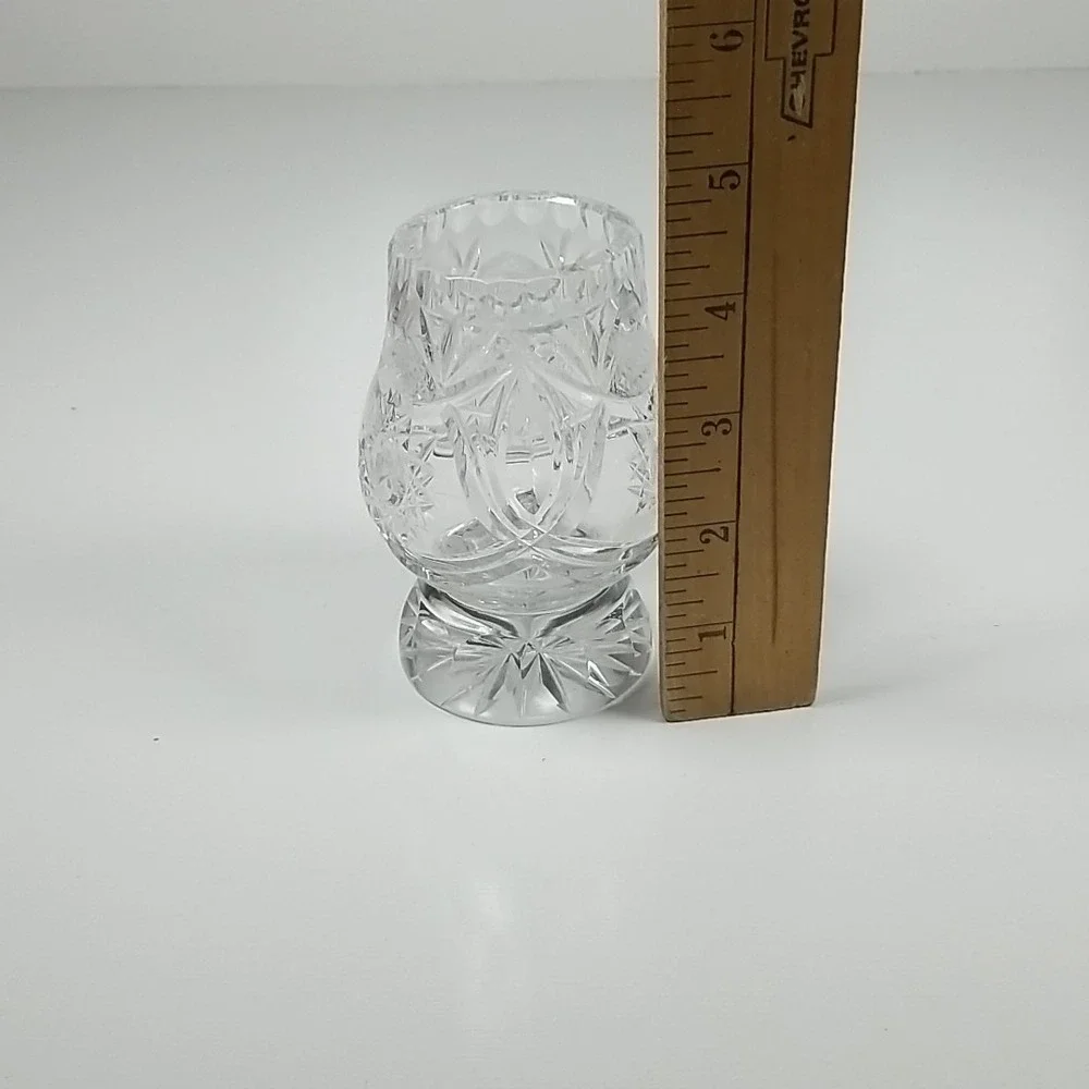 Bohemian Lead Crystal Tooth Pick, Matches Holder Hand Cut Czech Vintage Hobstar